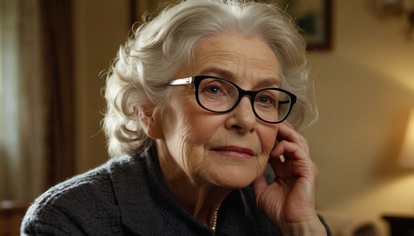 Thoughtful elderly woman with glasses contemplating aging in place home modifications.